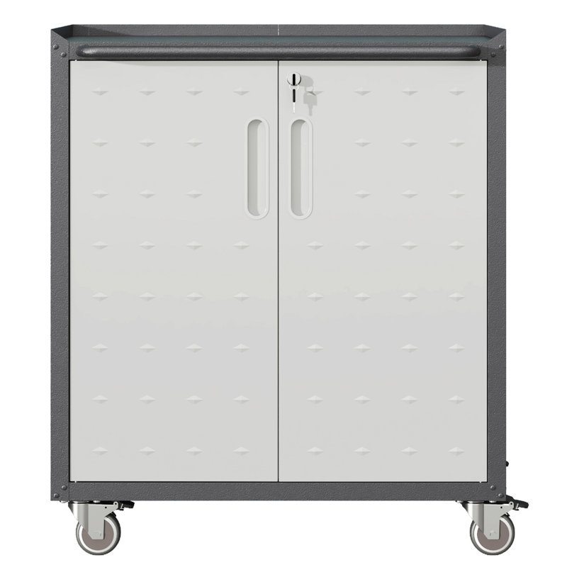 Metal Garage Storage Cabinet With Wheels, Black/Gray