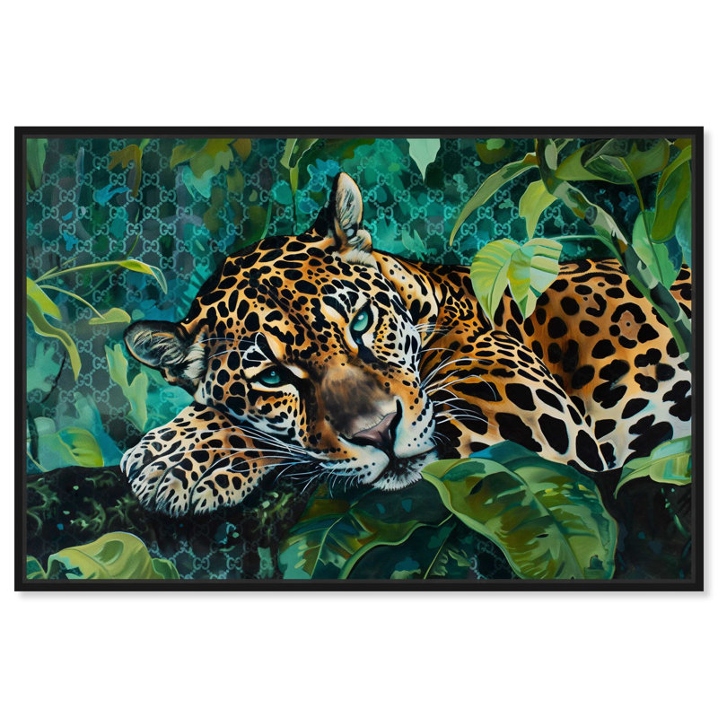 Art mural Jaguar Nap Tropical Jungle Animals par Art Remedy, Cadre noir, H 25 po x l 37 po