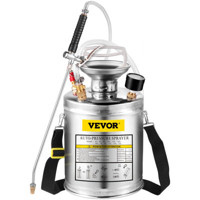 1Gal Stainless Steel, Set With 12" Wand& Handle& 3FT Reinforced Hose, Hand Pump Sprayer With Pressure Gauge&Safety Valve, Adjustable Nozzle Suitable For Gardening And Sanitizing, Silver