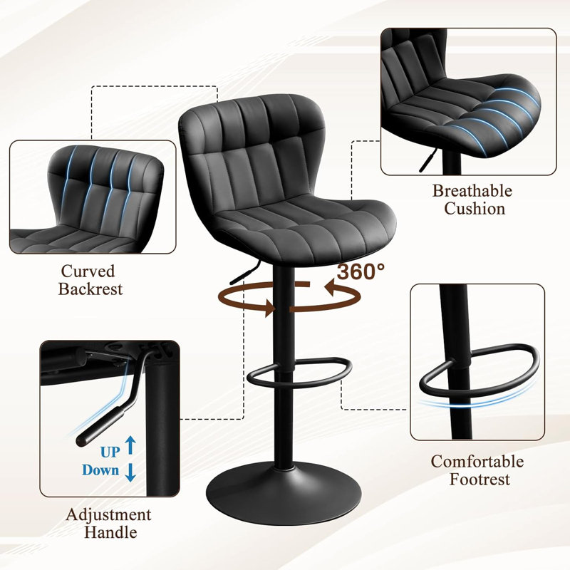 3 Piece Height-adjustable Pub Table And Leathered Pedestal Bar Stool Dining Set, Black