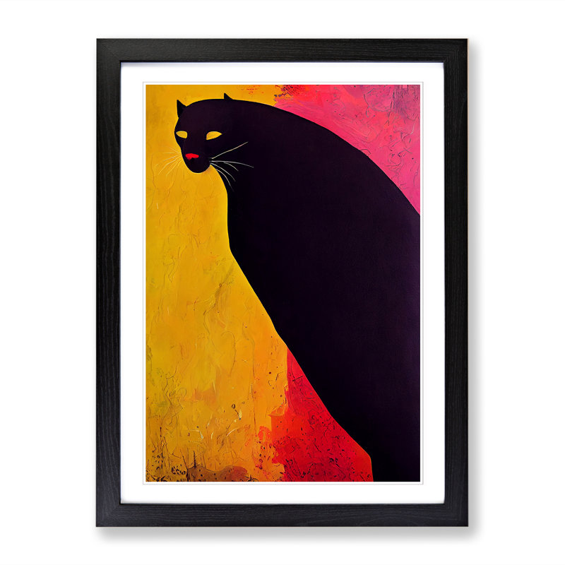 Panther Expressionism - Single Picture Frame Painting, 34cm H x 25cm W x 2cm D, Oak