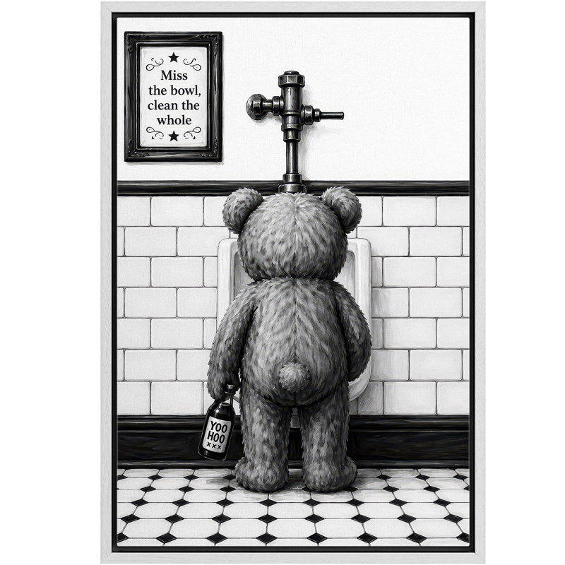 Tableau humoristique avec un ours en peluche et une citation pour les toilettes, images de salle de bain, impression giclée sur toile
