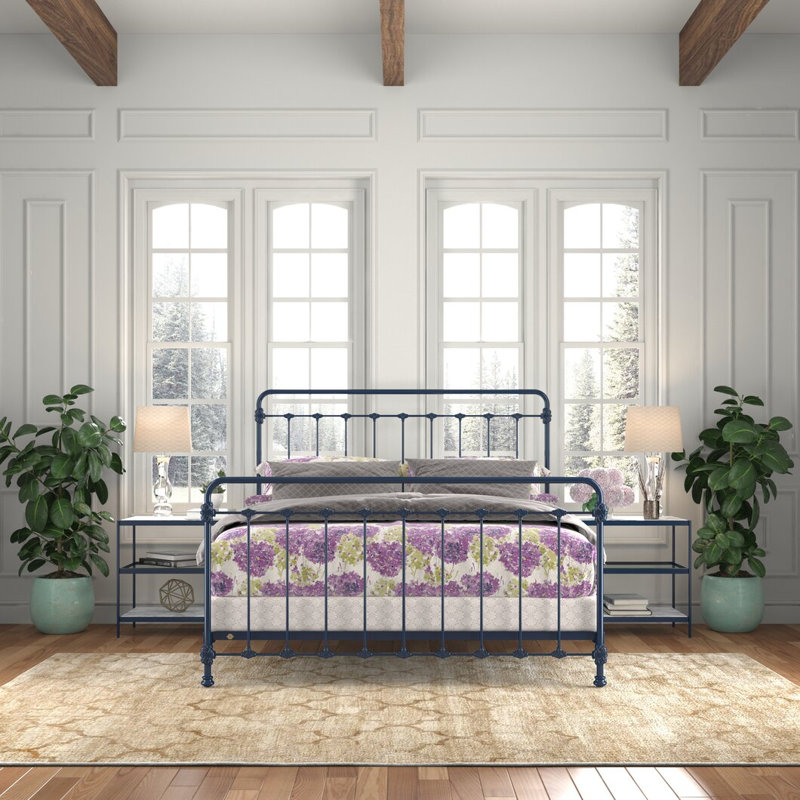 Lit en fer Picket Fence, Très grand californien, Navy Blue