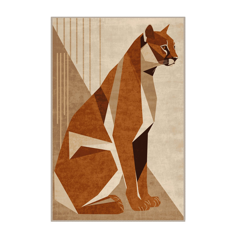 Machine Washable Peirsen Cougar Puma Modern Geometric Rug in Beige – Beige Binding, 2x4
