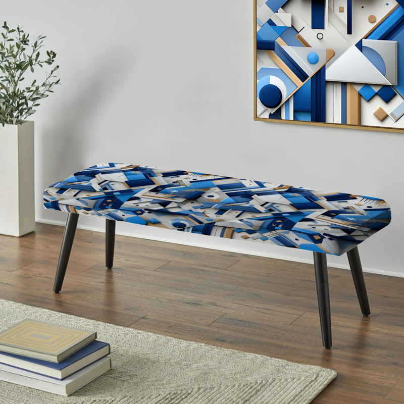 Banc rembourré géométrique noir, Blue And White Matrix Grid