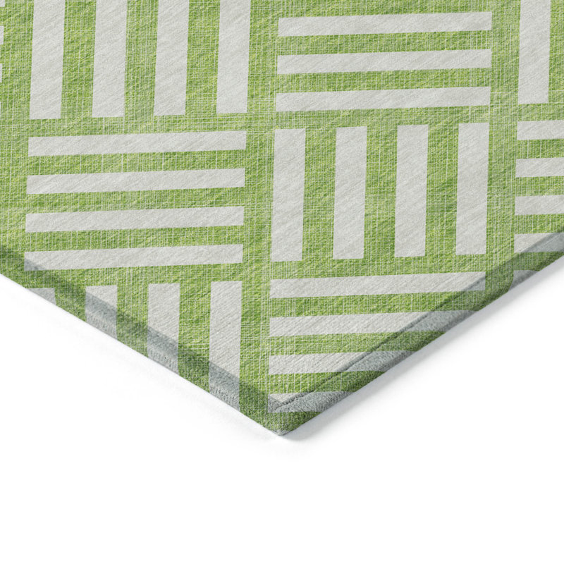 Tapis extérieur lavable géométrique vert lime et ivoire 8 pi x 10 pi