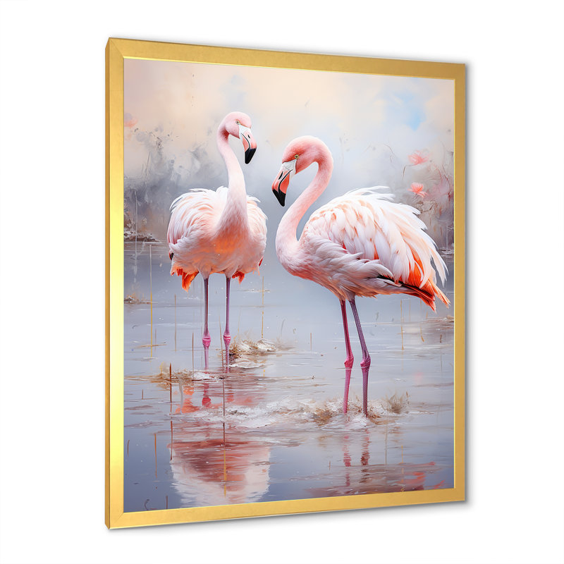 «Grand Flamingo Camargues Calm I» sur toile, Cadre doré simple, H 44 po x l 34 po x P 1,5 po