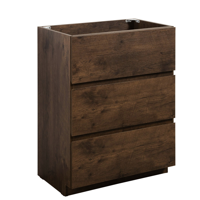 Armoire de plancher de style moderne 24F-105: noyer, 3 tiroirs, pré-assemblée, espace de rangement maximal, silencieux et lisse, poignée, pas de lavabo offert Armoire 24F-105: finition noyer, caractéristique attrayante, rangement