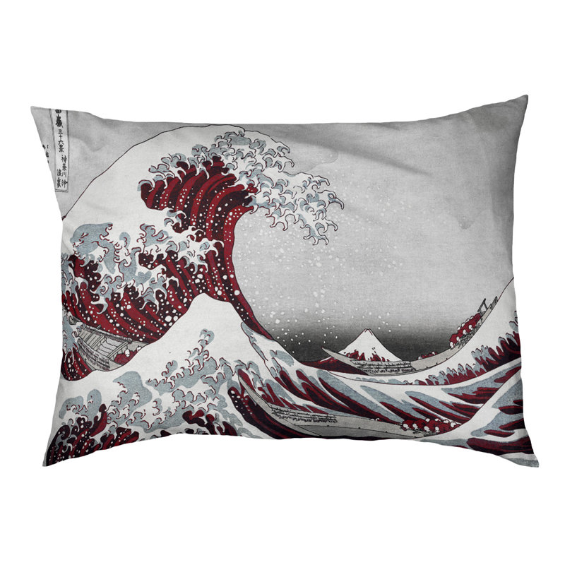Coussin Burkart la grande vague, L 32,5 po x l 42,5 po, Gris / rouge / noir