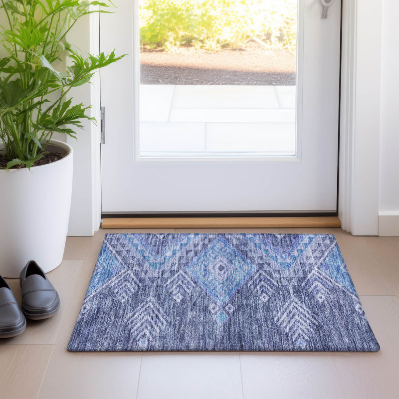 Machine Washable Indoor/Outdoor Chayden ACN1091 Navy Rug, Rectangle 1'8" x 2'6"