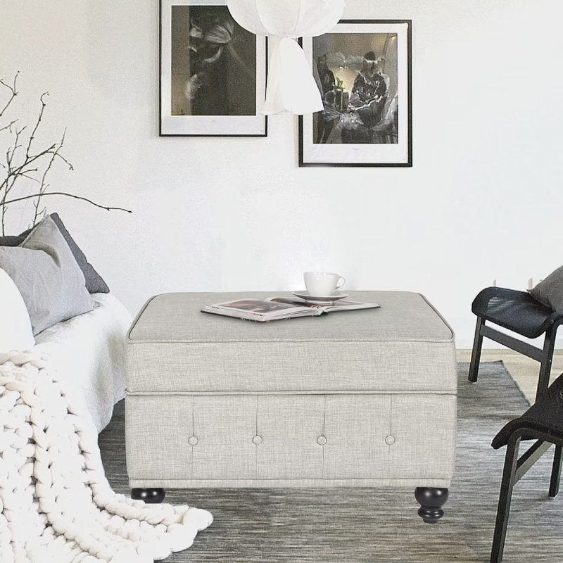 Grand banc de rangement avec repose-pieds 30 pouces, Lin gris