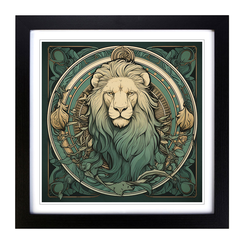 Lion Art Nouveau No.2 - Framed Print, Black