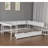 Corner Bed Frame Twin Size with Bookcase and 2 Underbed Storage Drawers, Modern Bed with LED Light and Charging Station, Left and right interchangeable-1335259884-1335259874