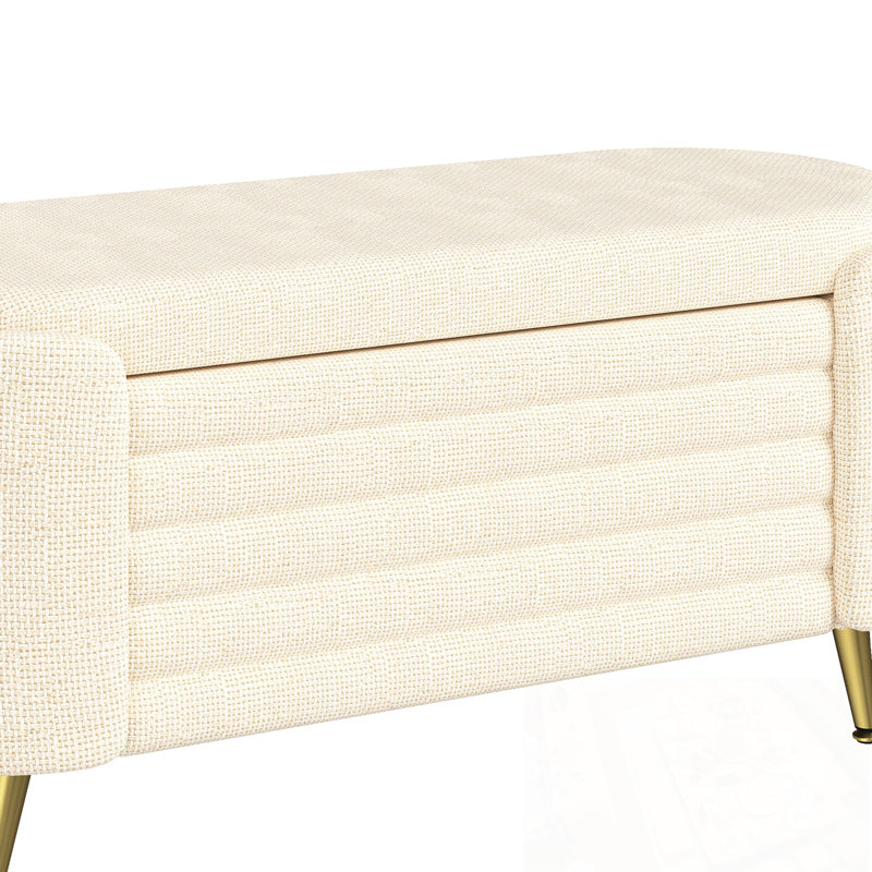 Banc en chenille avec rangement rabattable et pieds en métal, Beige