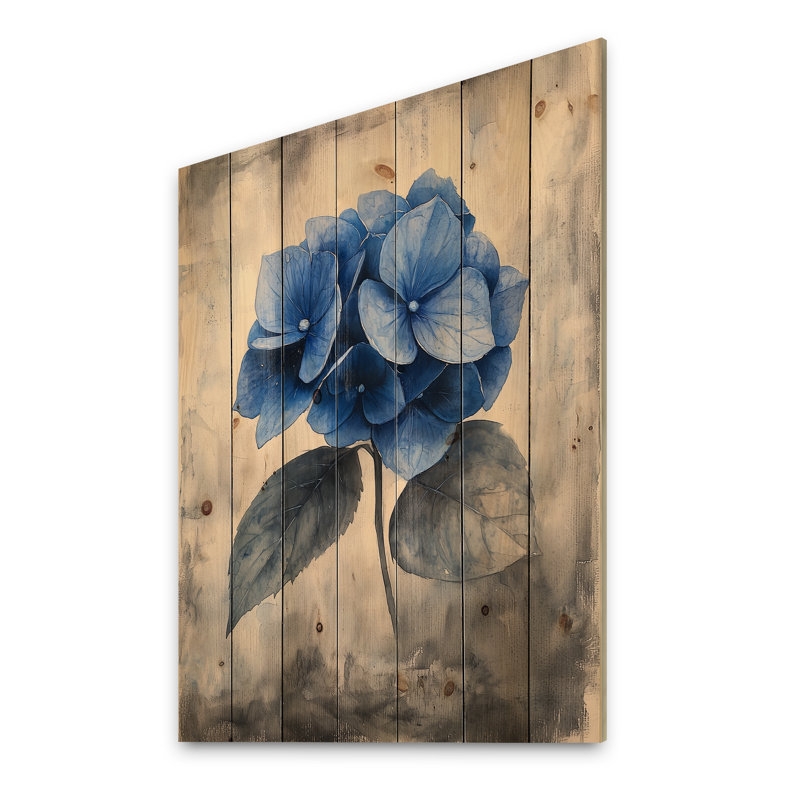Rétro hortensia en champ monochrome I - art mural bois d'hortensia - sur bois de pin naturel, H 44 po x l 34 po x P 0,78 po