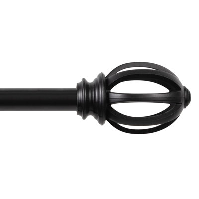  Easy Install Black Adjustable 0.625" Single Curtain Rod