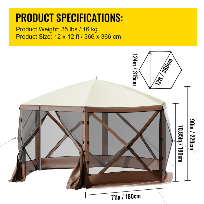 Pop-up Camping Gazebo Screen Tent, 12 ft x 12 ft