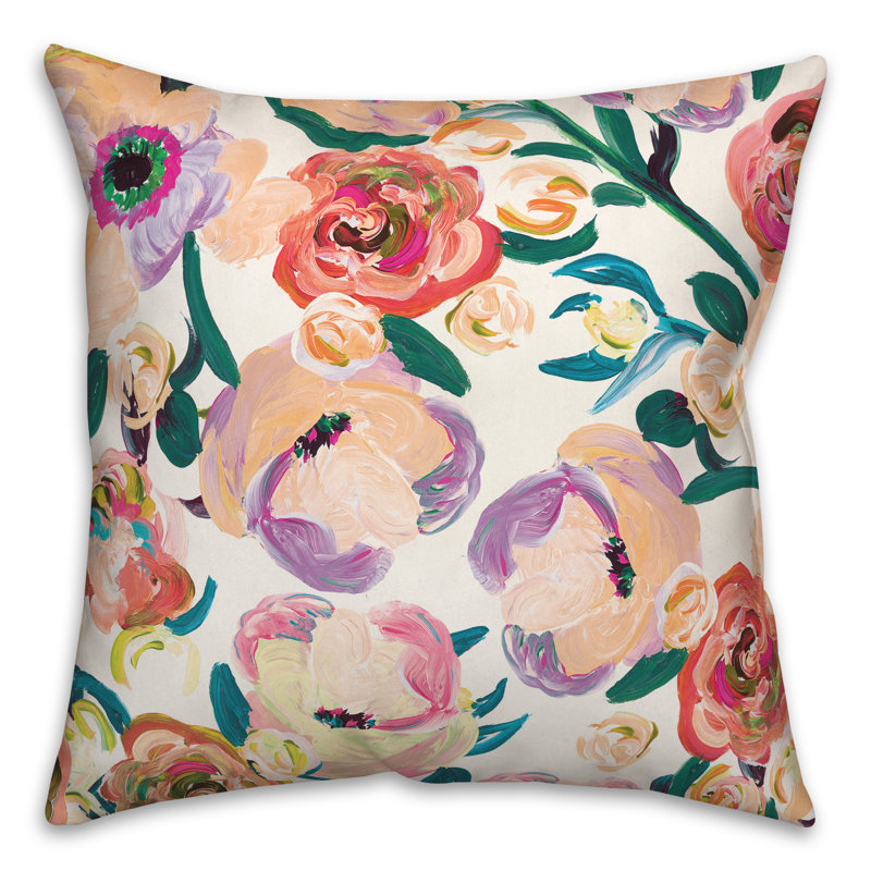 Housse et insert de coussin d'extérieur carré Painted Florals 3, Orange, 18 po x 18 po