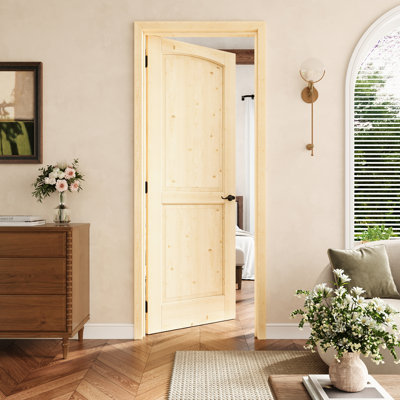 32" x 80" 2-Panel Pine Wood Interior Prehung Door with Black Hinges, Natural Pine Wood, Interior Door as Pantry Door, Bedroom Door, Laundry Door, Closet Doors, Room Doors, Left Hand