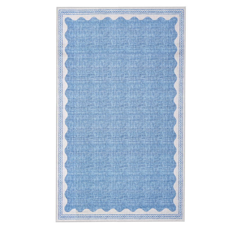 Scalloped Machine Washable Rug Modern Solid Floor Mats with Non-Slip Backing, Stain-Resistant Low Pile Accent Rug, Contemporary Indoor Carpet for Living Room, Bedroom, Office