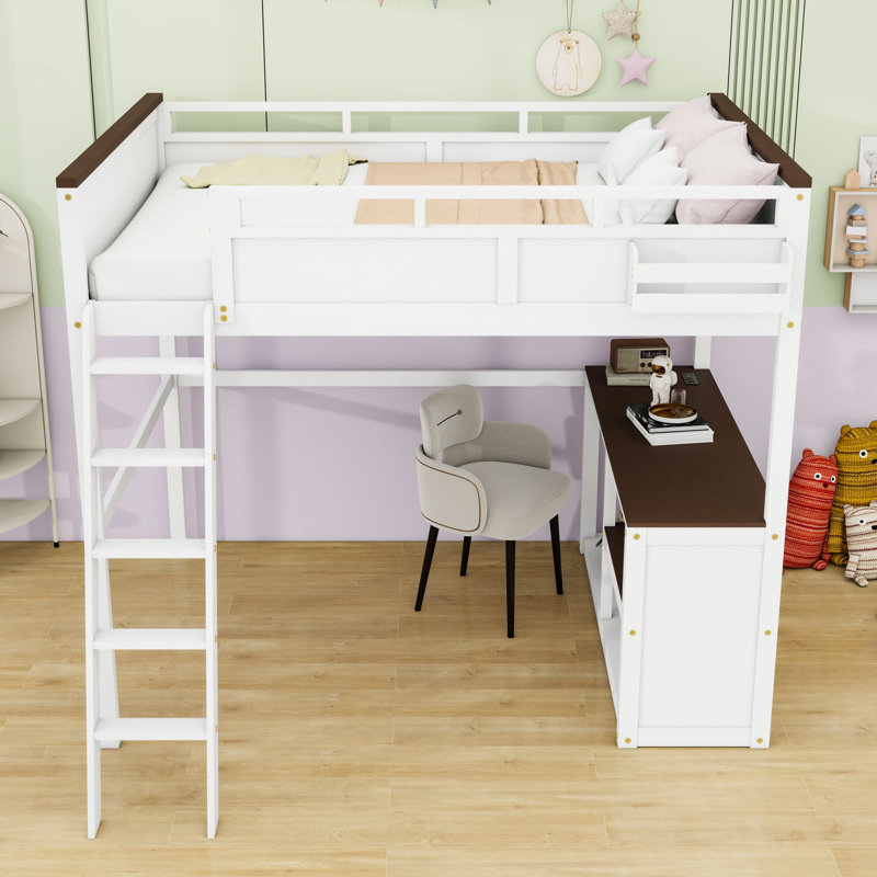 Queen Loft Bed With Desk, Shelves, Storage Box And USB Charging Station