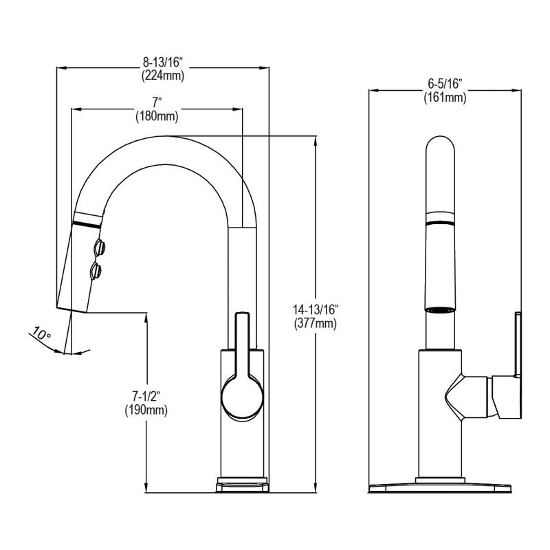 Lustrous Steel Single Hole Bar Faucet with Pull-Down Spray