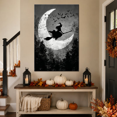 Art mural d'automne Halloween, toile d'Halloween, art mural gothique pour salon, hall d'entrée, chambre à coucher, décoration murale sorcière 24 po x 36 po