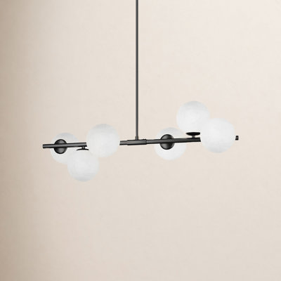 6-Light 35.8"W Modern Linear Chandelier with Cloudy Milky White Glass Shades