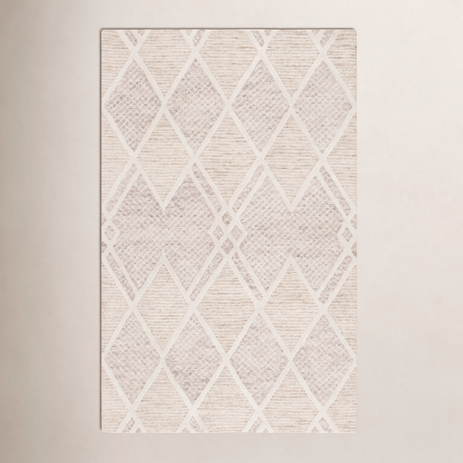Beige Ivory Hand-Tufted Wool Geometric Rug, Rectangle 6' x 9'