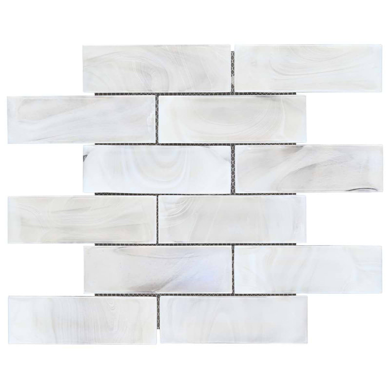 Magico 12x12 Iridescent Polished Glass Mosaic Tile, Pearly White