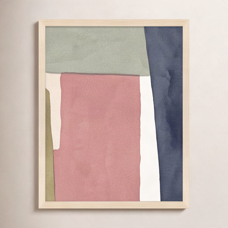 Warm Pink And Indigo by Julia Balfour, 50" H x 40" W x 1.25" D, Brown Framed Paper
