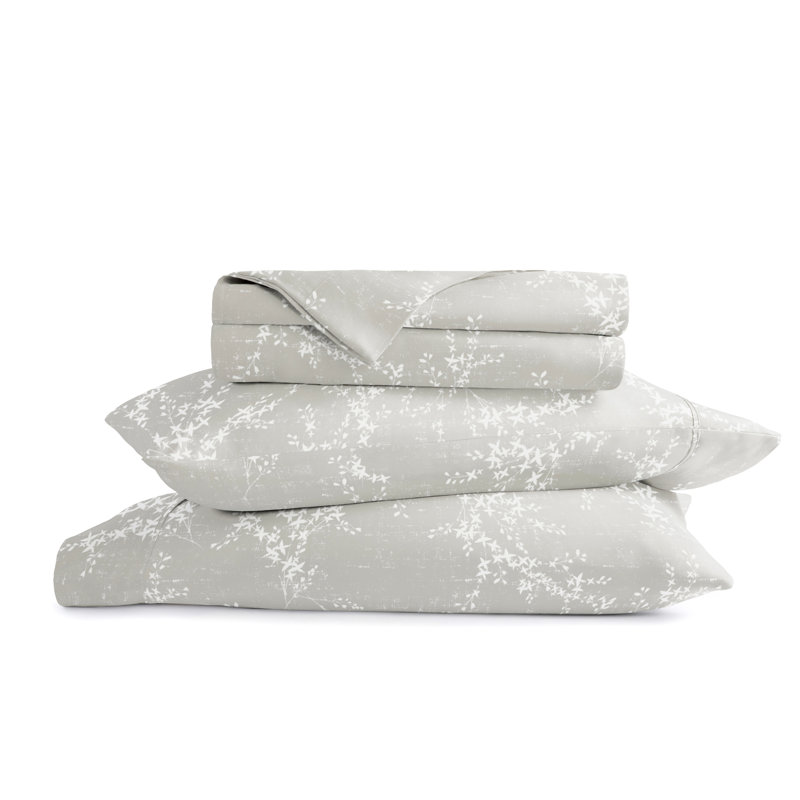 4 Piece Delicate Details Pattern Sheet Set, Harbour Mist Floral, King Sheet Set with 2 King Pillowcase