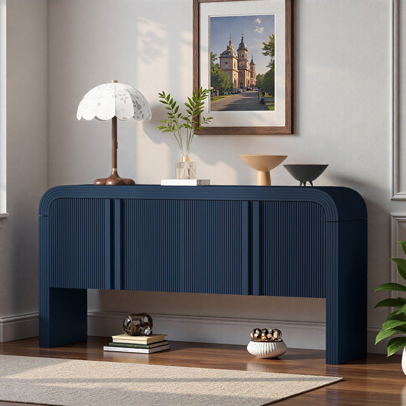 Console avec 4 portes ondulées et tablettes réglables, Marine
