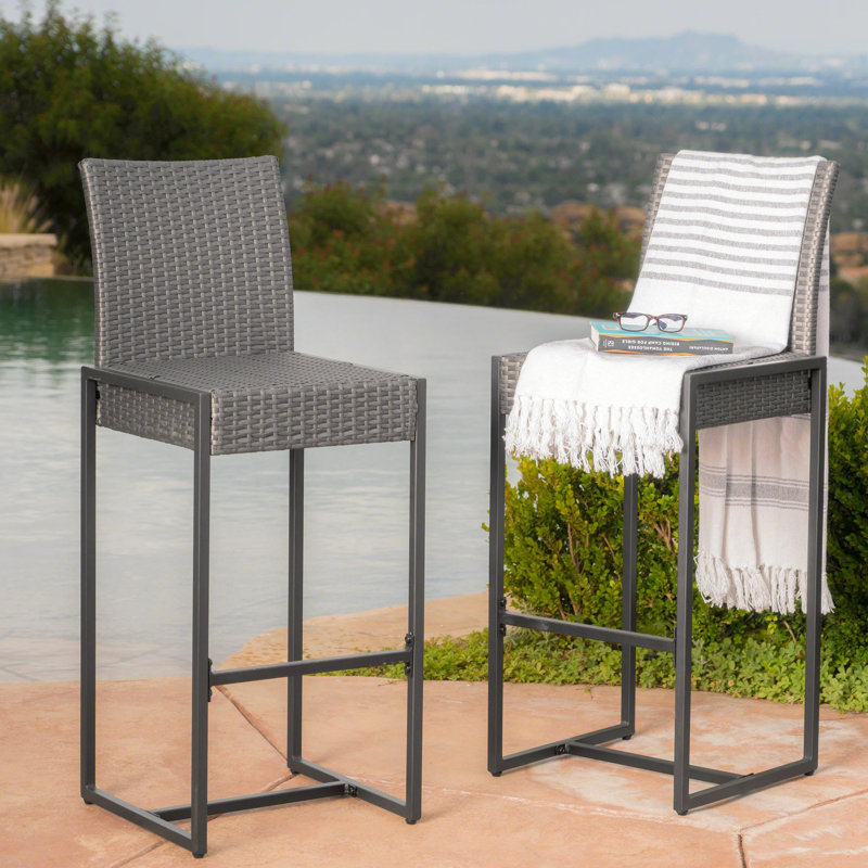 2Pcs Outdoor Transitional - , Iron Frame, To Weather, Dark Brown/Grey, 30" Seat Height, Assembly Included Pair Construction, 20.51" D X 16.55" W 42.73" H, 30.00" Height
