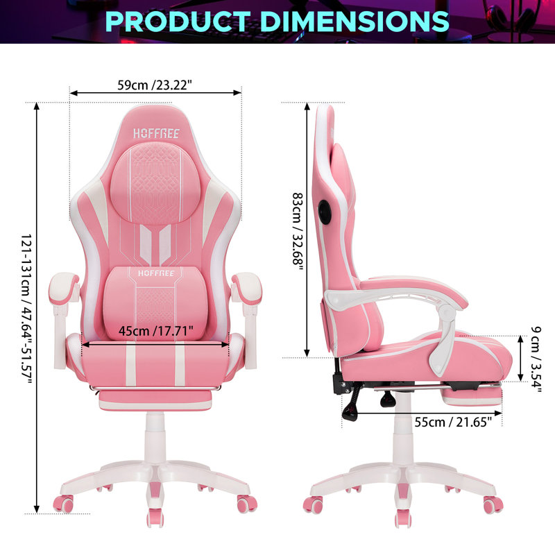 Fauteuil de jeu ergonomique avec haut-parleurs de massage Hoffree, Blanc / Rose