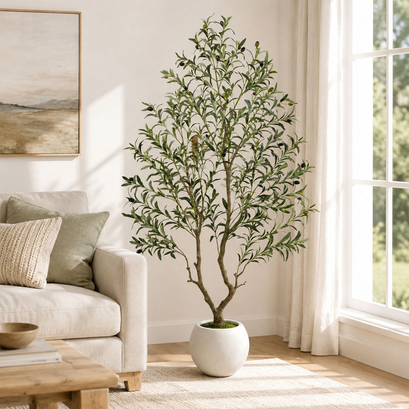 6 Ft Artificial Olive Tree with Realistic Leaves and Planter