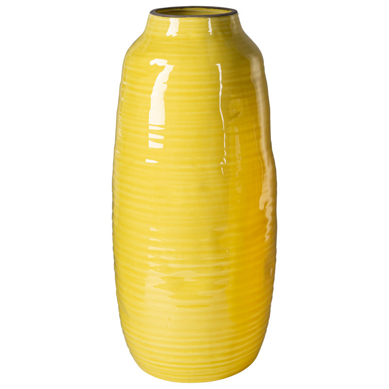 Vase texturé 15 "- Élégante pièce décorative pour tablettes et plateaux de table, Jaune