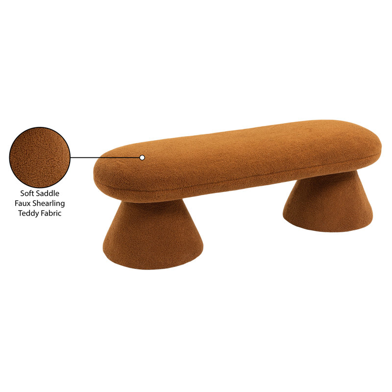 Brimfield Faux Shearling Teddy Upholstered Bench, Saddle Faux Shearling Teddy Fabric