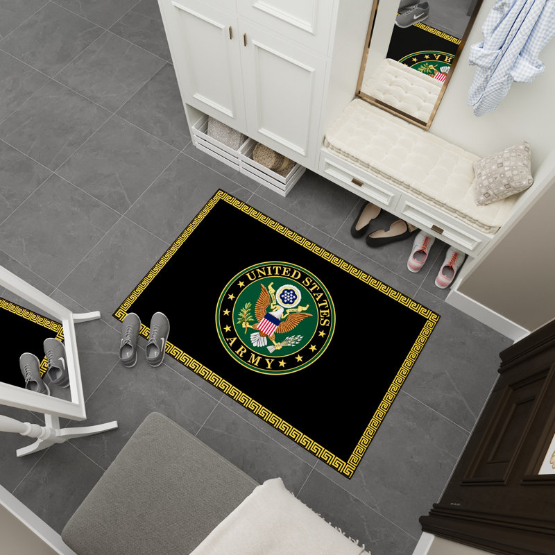 Tapis antidérapant à bordure logo US Army pour chambre à coucher, cuisine, noir / jaune, Rectangle 3 pi 3 po x 5 pi