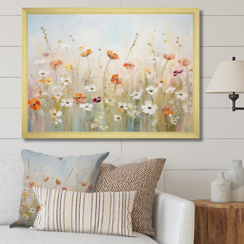 Art contemporain sur toile Meadow, Cadre doré simple, H 24 po x l 32 po x P 1 po