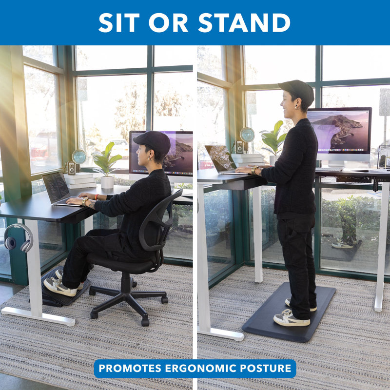 Large Black Adjustable Height Corner Standing Desk with Drawer