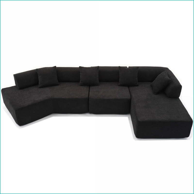 Canapé modulaire en L 140 po avec méridienne Boucle, sans assemblage, 4 sièges | Noir, standard