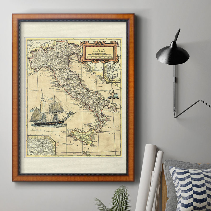 Carte d'Italie sur toile de qualité supérieure - prête à être accrochée, H 36 po x l 24 po x P 2,5 po