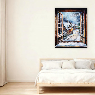 Art mural sur toile 24 "x 36" Cozy Snowy Village