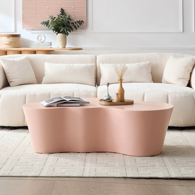 Table basse de 50 pouces en fibre de verre rose, style Mid-Century moderne, sans assemblage, durable et facile à nettoyer, esthétique de surface