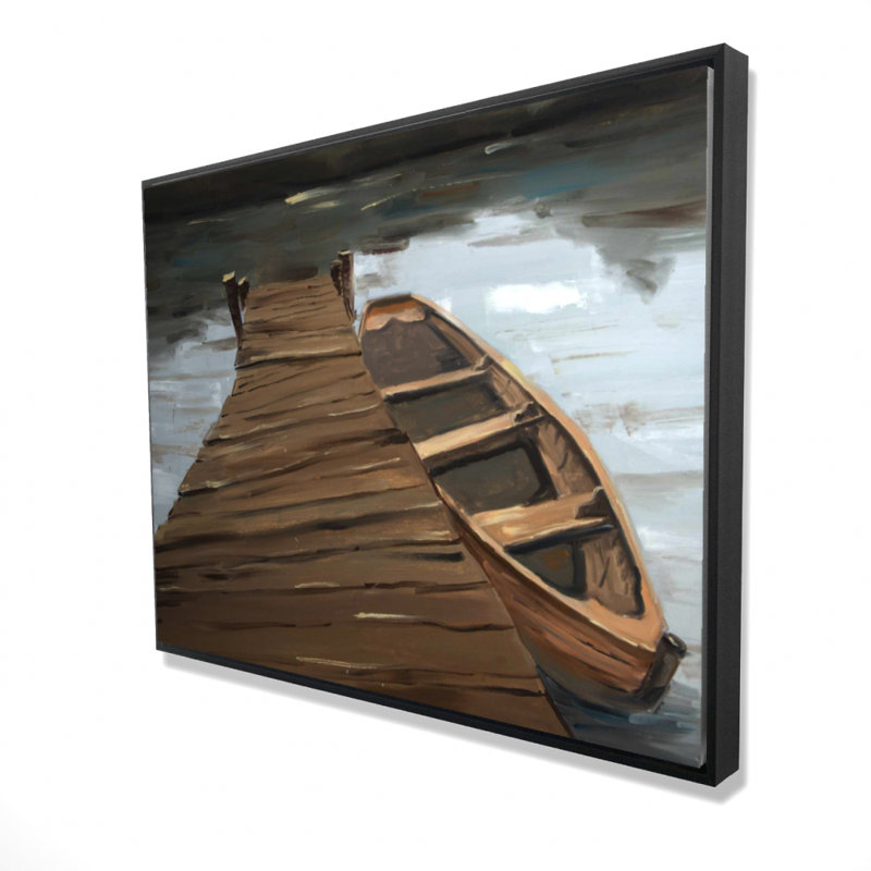 Lake, Dock And Boat Print On Canvas