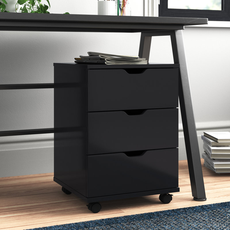 Holmquist 15.7'' Wide 3 -Drawer Mobile File Cabinet, Black