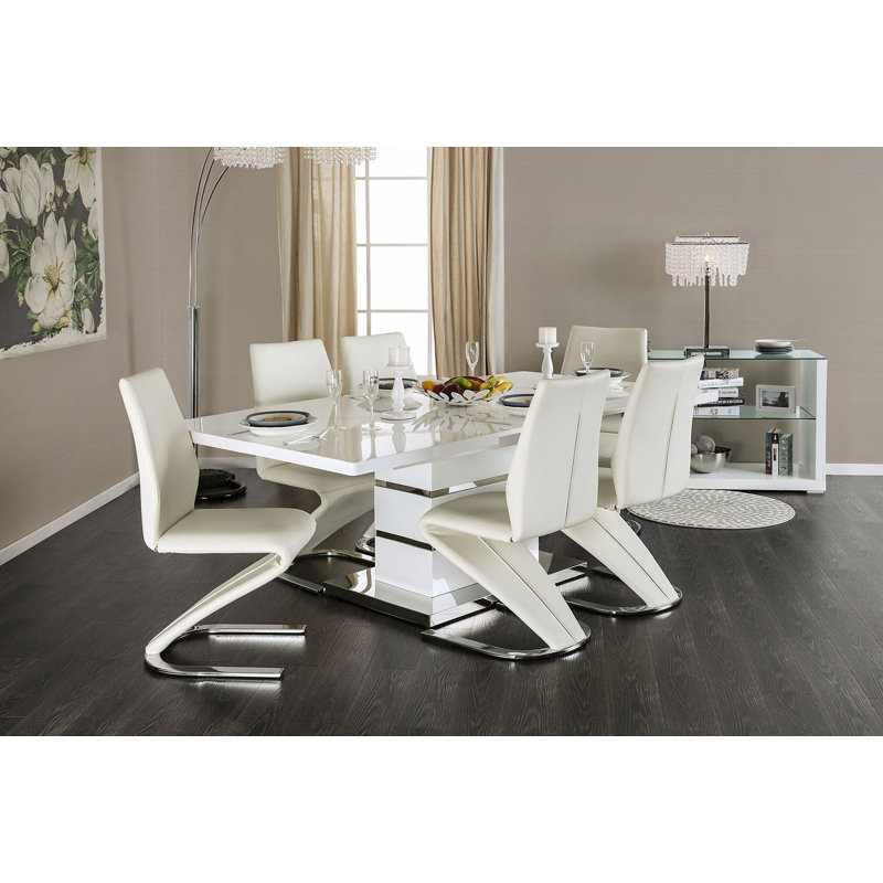78" W Contemporary Dining Table, White/Chrome, White
