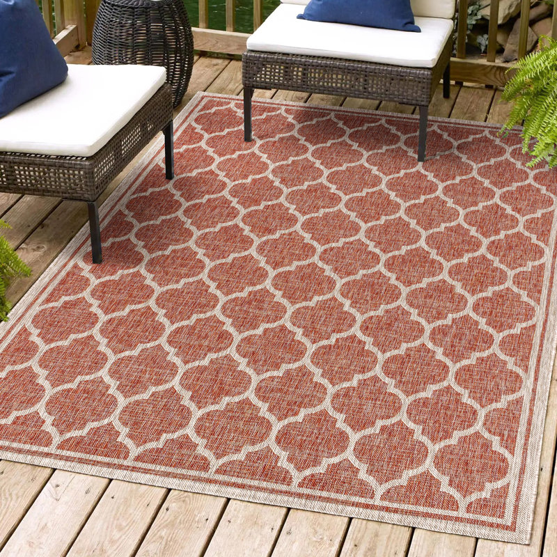 Tapis intérieur / extérieur rouge / beige Hague Moroccan Trellis, Rectangle 9 pi x 12 pi