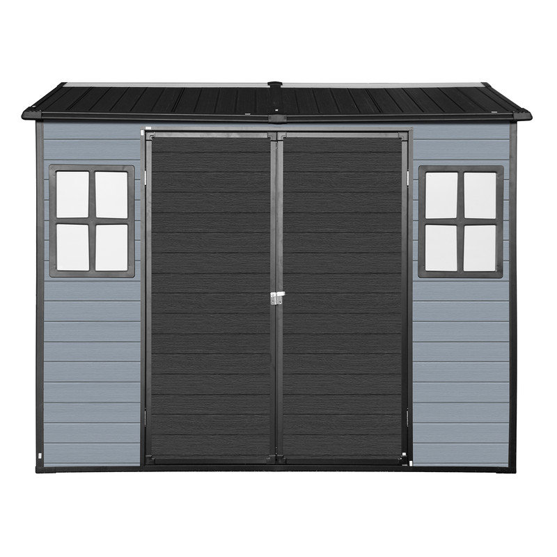 8x4ft Resin Outdoor Storage Shed with Floor and 2 Windows & Weather-Resistant